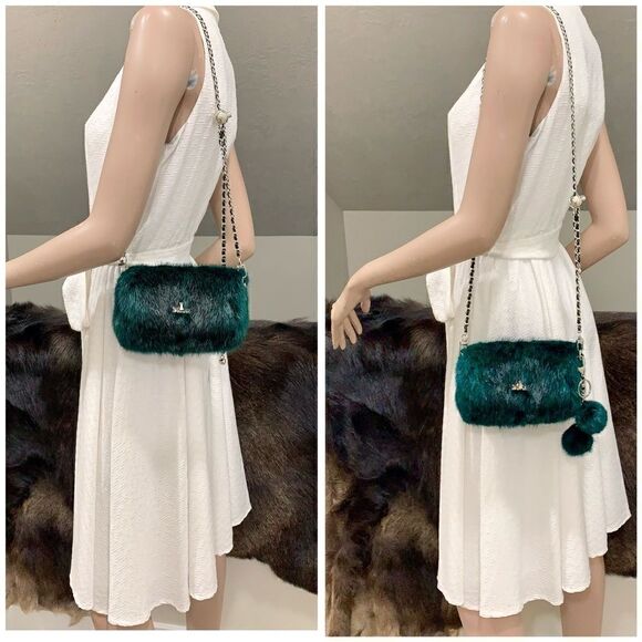 Handmade Real Mink Fur Clutch/Shoulder Bag/Crossbody & Fur Balls Charm - Picture 8 of 17